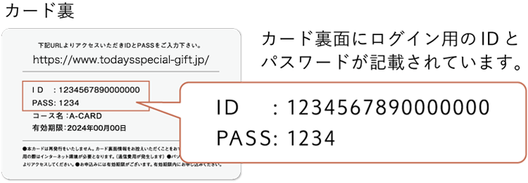 カード裏面にログイン用のIDとパスワードが記載されています